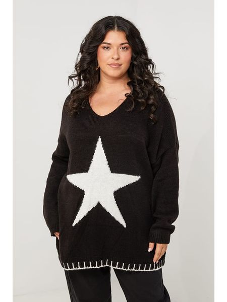 Curvy Lady Sweter w kolorze czarnym rozmiar: 40/42. Czarne swetry oversize Curvy Lady, bez wzorów, ze splotem, bez ramiączek. Za 143,99 zł.