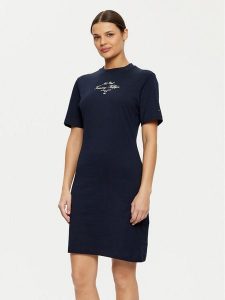Tommy Hilfiger Sukienka codzienna Short Sleeve Short Dress WW0WW43830 Granatowy Slim Fit. Niebieskie kombinezony TOMMY HILFIGER, na co dzień, s, bez wzorów, z bawełny, bez kołnierzyka, bez ramiączek, proste. Za 249,99 zł.