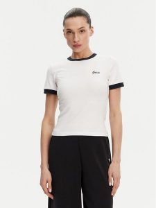 Guess T-Shirt V5GP08 KCRN2 Biały Regular Fit. Białe t-shirty Guess, m, z aplikacjami, z bawełny, bez kołnierzyka, bez ramiączek. Za 129,99 zł.