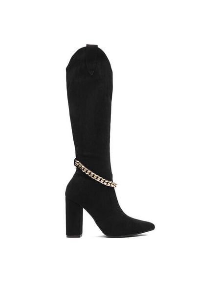 DeeZee Kozaki JDY211103 Czarny. Czarne kozaki DeeZee, bez wzorów, z materiału, bez obcasa, na słupku, bez zapięcia. Za 249,99 zł.