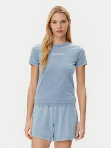 Guess Jeans T-Shirt W5GI41 KCTL1 Niebieski Regular Fit. Niebieskie t-shirty Guess Jeans, l, z aplikacjami, z bawełny, bez kołnierzyka, bez ramiączek. Za 99,99 zł.