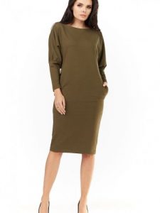 Sukienka Model A206 Khaki - awama. Brązowe sukienki Awama, na co dzień, plus size, bez wzorów, z bawełny, bez kołnierzyka, plus size, bez ramiączek, ołówkowe. Za 211,63 zł.