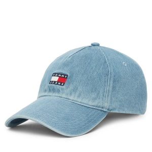 Czapka z daszkiem Tommy Jeans. Niebieskie czapki Tommy Jeans, bez wzorów, z jeansu. Za 129,99 zł.