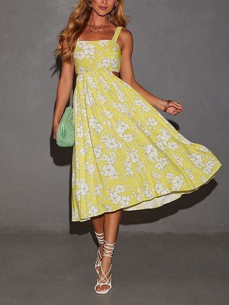 Milan Kiss Sukienka w kolorze żółto-białym rozmiar: M. Żółte sukienki Milan Kiss, na imprezę, m, bez wzorów, z wiskozy, bez kołnierzyka, bez ramiączek, midi. Za 192,79 zł.