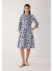 More & More Sukienka w kolorze granatowo-kremowym rozmiar: 36. Niebieskie sukienki More & More, na co dzień, bez wzorów, z tkaniny, bez kołnierzyka, bez ramiączek, midi, proste. Za 254,74 zł.