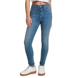 Damskie jeansy skinny z wysoką talią Superdry Vintage. Niebieskie spodnie dresowe Superdry, bez wzorów, z jeansu. Za 372,70 zł.