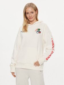 Tommy Jeans Bluza Cherry DW0DW17707 Biały Relaxed Fit. Białe bluzy Tommy Jeans, s, bez wzorów, z bawełny, bez kaptura. Za 279,99 zł.
