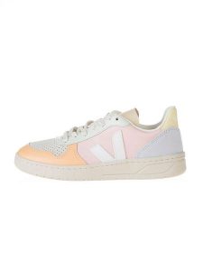 Veja Skórzane sneakersy "V 10" w kolorze pomarańczowo-jasnoróżowym ze wzorem rozmiar: 36. Białe trampki Veja, bez wzorów, bez zapięcia. Za 368,96 zł.