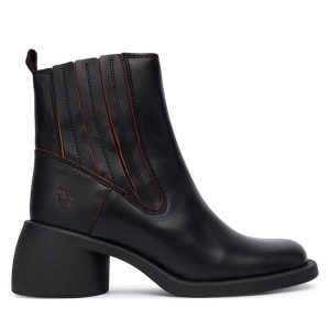 Botki Fly London. Czarne botki Fly London, bez wzorów, bez obcasa, na słupku, bez zapięcia. Za 539,99 zł.