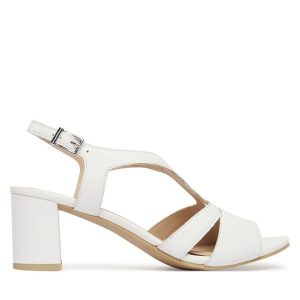 Sandały Caprice. Białe sandały Caprice, bez wzorów, bez obcasa, na słupku, bez zapięcia. Za 329,99 zł.