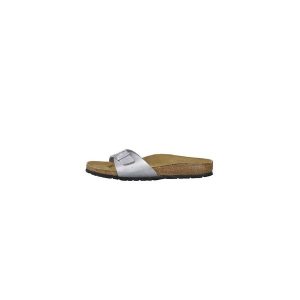 Klapki damskie Birkenstock Madrid. Białe klapki Birkenstock, bez wzorów, z materiału, bez obcasa. Za 299,00 zł.