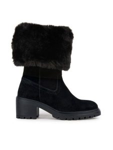 Geox Botki D Damiana D36QCA 022BH C9999 Czarny. Czarne botki Geox, bez wzorów, ze skóry, bez obcasa, na słupku, bez zapięcia. Za 519,99 zł.