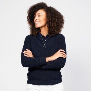 Sweter do golfa damski Inesis MW500 wiatroszczelny. Niebieskie golfy INESIS, bez wzorów, z bawełny. W wyprzedaży za 159,99 zł.