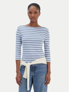 Tommy Hilfiger Bluzka New Cody WW0WW40589 Błękitny Slim Fit. Niebieskie bluzki TOMMY HILFIGER, xl, bez wzorów, z bawełny, bez kołnierzyka, bez ramiączek. Za 249,99 zł.