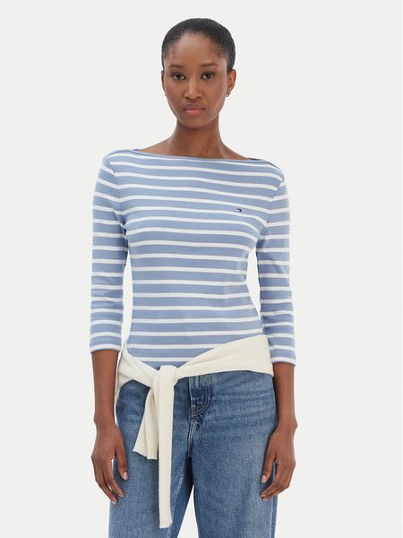 Tommy Hilfiger Bluzka New Cody WW0WW40589 Błękitny Slim Fit. Niebieskie bluzki TOMMY HILFIGER, m, bez wzorów, z bawełny, bez kołnierzyka, bez ramiączek. Za 249,99 zł.