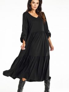 Sukienka Model A669 Black - awama. Czarne sukienki Awama, do pracy, l, bez wzorów, z elastanu, biznesowe, bez kołnierzyka, plus size, bez ramiączek, maxi, proste. Za 398,95 zł.