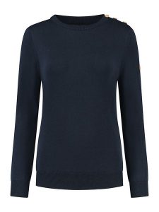 MGO leisure wear Sweter "Vadstena" w kolorze granatowym rozmiar: L. Niebieskie swetry oversize MGO leisure wear, l, z aplikacjami, z bawełny, bez ramiączek. Za 227,31 zł.