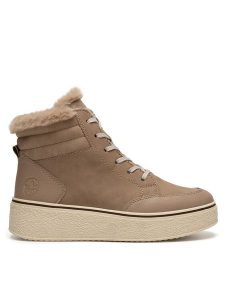 Rieker Botki 78801-20 Beżowy. Brązowe botki Rieker, bez wzorów, z nubiku, bez obcasa, na płaskiej podeszwie, bez zapięcia. Za 335,99 zł.