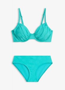 Bikini na fiszbinach z tkaniny strukturalnej (2 części). Niebieskie bikini bonprix, bez wzorów, z tkaniny. Za 159,99 zł.