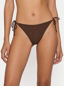 Guess Dół od bikini E6GO21 MC040 Brązowy. Brązowe bikini Guess, z aplikacjami, z syntetyku. Za 269,99 zł.