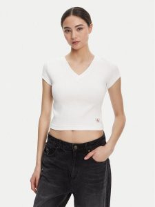 Calvin Klein Jeans T-Shirt LV047C910G Biały Regular Fit. Białe t-shirty Calvin Klein Jeans, l, bez wzorów, z bawełny, bez kołnierzyka, bez ramiączek. Za 129,99 zł.