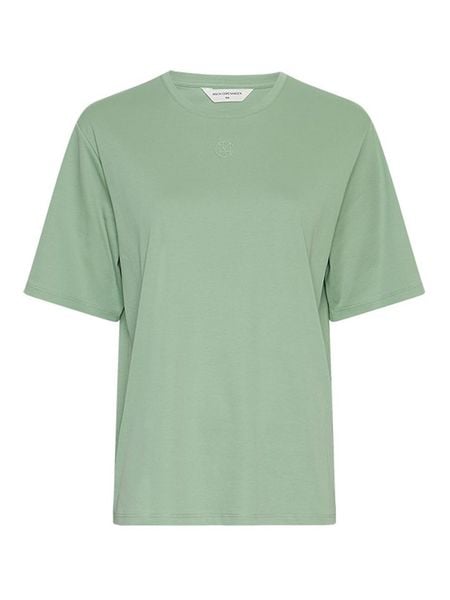 MOSS COPENHAGEN Koszulka w kolorze zielonym rozmiar: XS/S. Zielone bluzki Moss Copenhagen, s, bez wzorów, z bawełny, bez kołnierzyka, bez ramiączek. Za 48,16 zł.