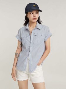 G-Star Bluzka w kolorze błękitnym rozmiar: XL. Niebieskie bluzki G-Star, xl, bez wzorów, z bawełny, retro, bez kołnierzyka, bez ramiączek. Za 149,31 zł.