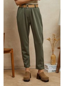 Plume Spodnie "Lavi" w kolorze khaki rozmiar: S. Brązowe spodnie z wysokim stanem Plume, bez wzorów, z materiału, z podwyższonym stanem. Za 127,35 zł.