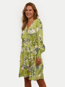 Kaffe Sukienka letnia Pollie 10508274 Zielony Regular Fit. Zielone kombinezony Kaffe, na lato, bez wzorów, z wiskozy, bez kołnierzyka, bez ramiączek. Za 269,99 zł.