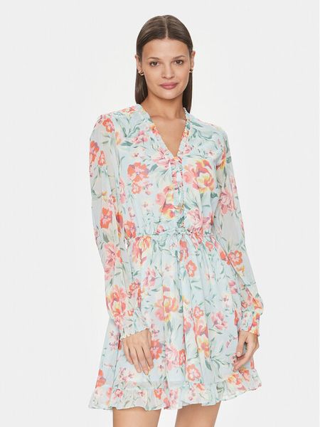 Guess Sukienka codzienna Vanessa W4GK42 WDW82 Błękitny Regular Fit. Niebieskie kombinezony Guess, l, z aplikacjami, z syntetyku, bez kołnierzyka, bez ramiączek. Za 339,99 zł.