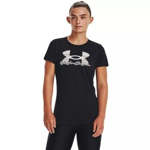 Koszulka damska Under Armour Tech Solid Script SSC. Czarne koszulki sportowe Under Armour, bez wzorów, bez ramiączek. Za 79,99 zł.