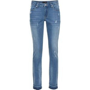 Dżinsy Skinny, low waist, cropped. Niebieskie jeansy bonprix, bez wzorów, z jeansu. Za 147,99 zł.