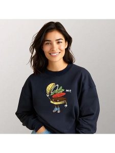 WOOOP Bluza "Burger greeting" w kolorze granatowym rozmiar: XXL. Niebieskie bluzy Wooop, xxl, bez wzorów, bez kaptura. Za 92,64 zł.