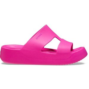 Klapki damskie sportowe Crocs GETAWAY PLATFORM H-STRAP. Czerwone klapki Crocs, bez wzorów, bez obcasa. Za 169,00 zł.