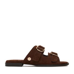 Klapki U.S. Polo Assn. Brązowe klapki U.S. Polo Assn., bez wzorów, bez obcasa. Za 269,99 zł.