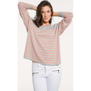 Sweter w kolorze szaro-koralowym. Brązowe swetry oversize marki Ashley Brooke by Heine, w paski. W wyprzedaży za 186,95 zł.