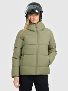 4F Kurtka narciarska membrana 5000 damska - khaki XS. Brązowe kurtki 4f, na zimę, xs, bez wzorów, bez kaptura. Za 499,99 zł.