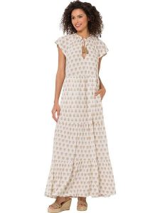 Heine Sukienka w kolorze kremowo-karmelowym rozmiar: 38. Brązowe sukienki Heine, bez wzorów, z wiskozy, bez kołnierzyka, bez ramiączek, maxi. Za 122,38 zł.