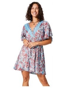 Aller Simplement Sukienka w kolorze błękitno-czerwonym rozmiar: 34/36. Czerwone sukienki Aller Simplement, bez wzorów, bez kołnierzyka, bez ramiączek, mini. Za 56,99 zł.