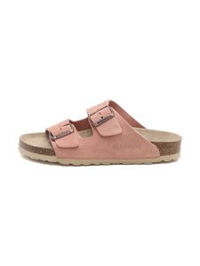 BABUNKERS Family Skórzane klapki w kolorze jasnoróżowym rozmiar: 40. Różowe klapki BABUNKERS Family, bez wzorów, z otwartym noskiem, bez obcasa. Za 173,99 zł.