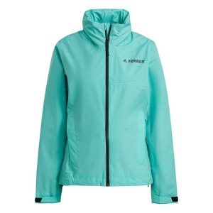 Kurtka damska adidas Terrex Rain RDY - wodoodporna, z kapturem. Niebieskie kurtki ADIDAS, bez wzorów, z materiału, z kapturem. Za 144,99 zł.