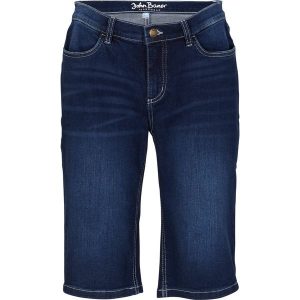 "Bermudy dżinsowe ""komfort-stretch""". Niebieskie jeansy bonprix, bez wzorów, z jeansu. Za 97,99 zł.