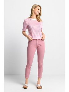 Rich & Royal Koszulka w kolorze biało-jasnoróżowym rozmiar: S. Białe bluzki Rich & Royal, s, bez wzorów, ze lnu, bez kołnierzyka, bez ramiączek. Za 127,65 zł.