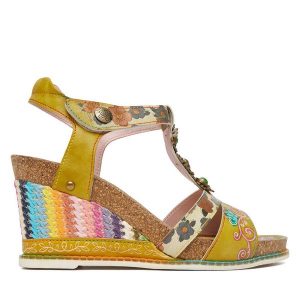 Sandały Laura Vita. Żółte sandały LAURA VITA, bez wzorów, bez obcasa, na koturnie, bez zapięcia. Za 429,99 zł.