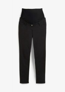 Spodnie ciążowe ze stretchem, slim fit. Czarne rurki bonprix. Za 199,99 zł.