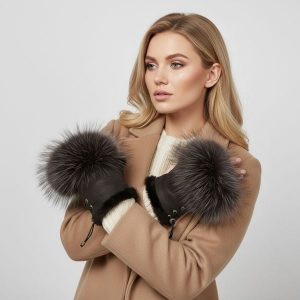 Mitenki LUKA-PELLI Rękawiczki Bez Palców Z Naturalnym Futrem Jenot Czekolada. Brązowe rękawiczki Luka-Pelli, bez wzorów. Za 249,00 zł.