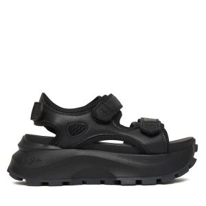 Sandały Buffalo. Czarne sandały Buffalo, bez wzorów, bez obcasa, na płaskiej podeszwie, bez zapięcia. Za 389,99 zł.