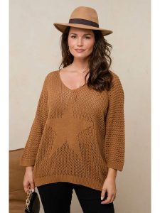 Curvy Lady Sweter w kolorze jasnobrązowym rozmiar: 48/50. Brązowe swetry oversize Curvy Lady, bez wzorów, ze splotem, bez ramiączek. Za 156,24 zł.