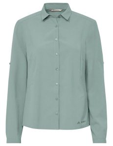 Koszula damska Rosemoor LS Shirt IV. Zielone koszule Vaude, bez wzorów, z materiału, bez kołnierzyka, bez ramiączek. Za 371,25 zł.