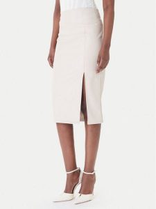 Rinascimento Spódnica z imitacji skóry CFC0127468003 Beżowy Slim Fit. Brązowe spódnice Rinascimento, m, bez wzorów, ze skóry. Za 449,99 zł.